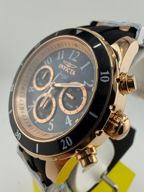 38756-Invicta Lady Angel Chronograph Black W/ Black Dial nd Rose Gold Bezel