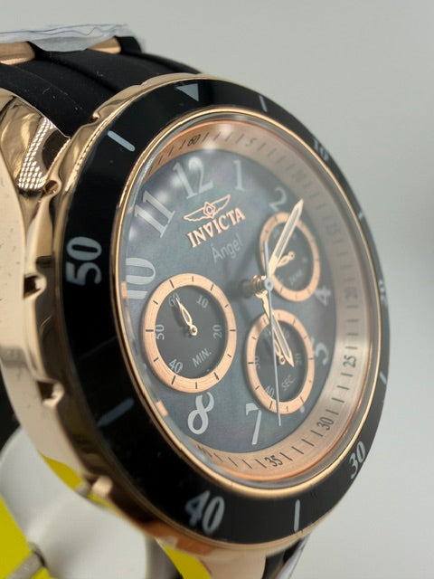 38756-Invicta Lady Angel Chronograph Black W/ Black Dial nd Rose Gold Bezel