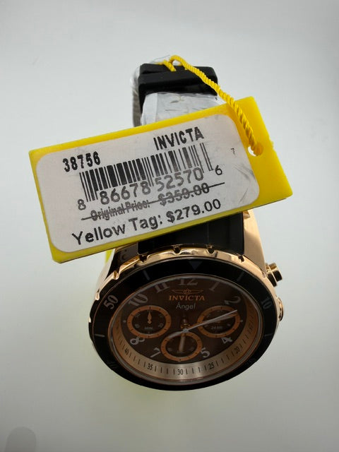 38756-Invicta Lady Angel Chronograph Black W/ Black Dial nd Rose Gold Bezel