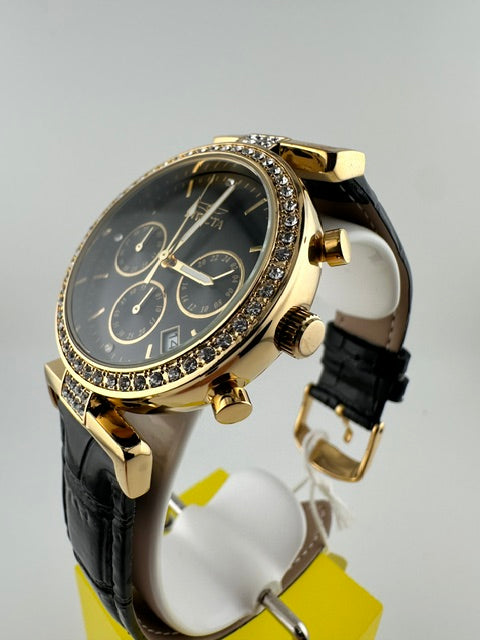 70366 - Invicta Celestial  Lady 38mm Gold Tone Case Black Metal Dial Black Band SD-007 Quartz #5