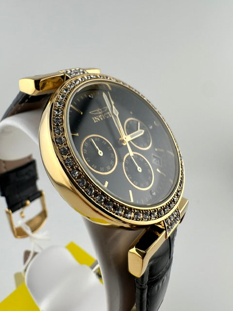 70366 - Invicta Celestial  Lady 38mm Gold Tone Case Black Metal Dial Black Band SD-007 Quartz #5