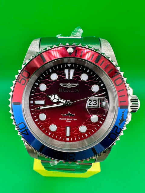 50902 - Invicta Pro Diver Men's Watch 42mm Steel Tone Case Blue+Red Metal Dial Steel Band PC32 Quartz #20