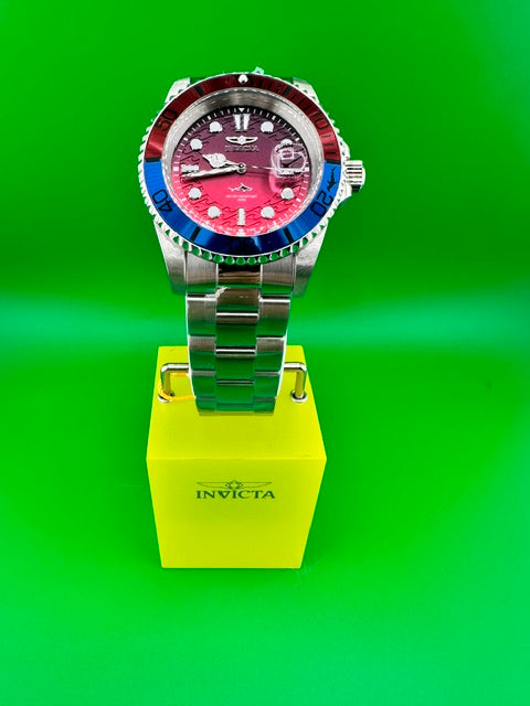 50902 - Invicta Pro Diver Men's Watch 42mm Steel Tone Case Blue+Red Metal Dial Steel Band PC32 Quartz #20