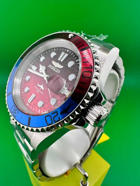 50902 - Invicta Pro Diver Men's Watch 42mm Steel Tone Case Blue+Red Metal Dial Steel Band PC32 Quartz #20