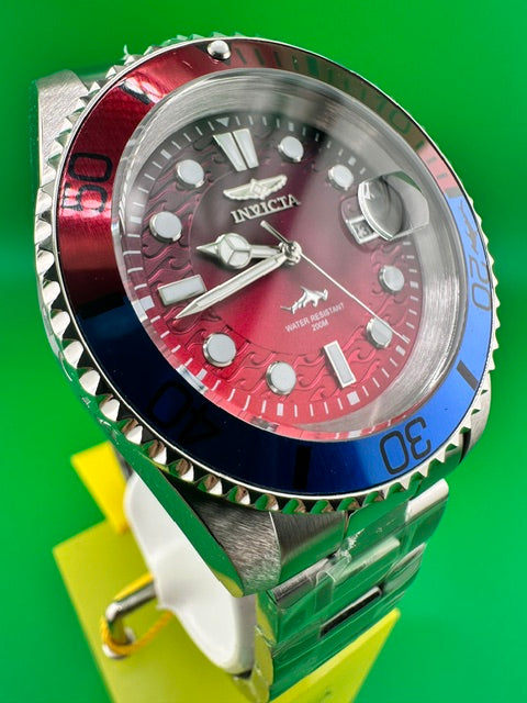 50902 - Invicta Pro Diver Men's Watch 42mm Steel Tone Case Blue+Red Metal Dial Steel Band PC32 Quartz #20