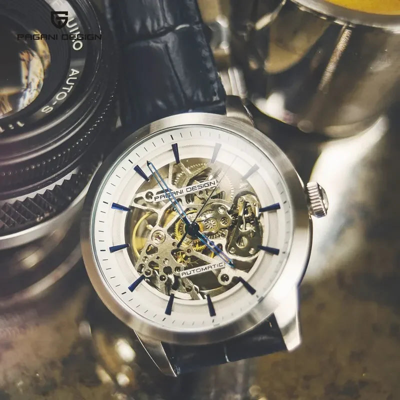 PAGANI DESIGN Business Man Watch Luxury Skeleton Hollow Leather Men's Wristwatch New Mechanical Male Clock Relogio Masculino