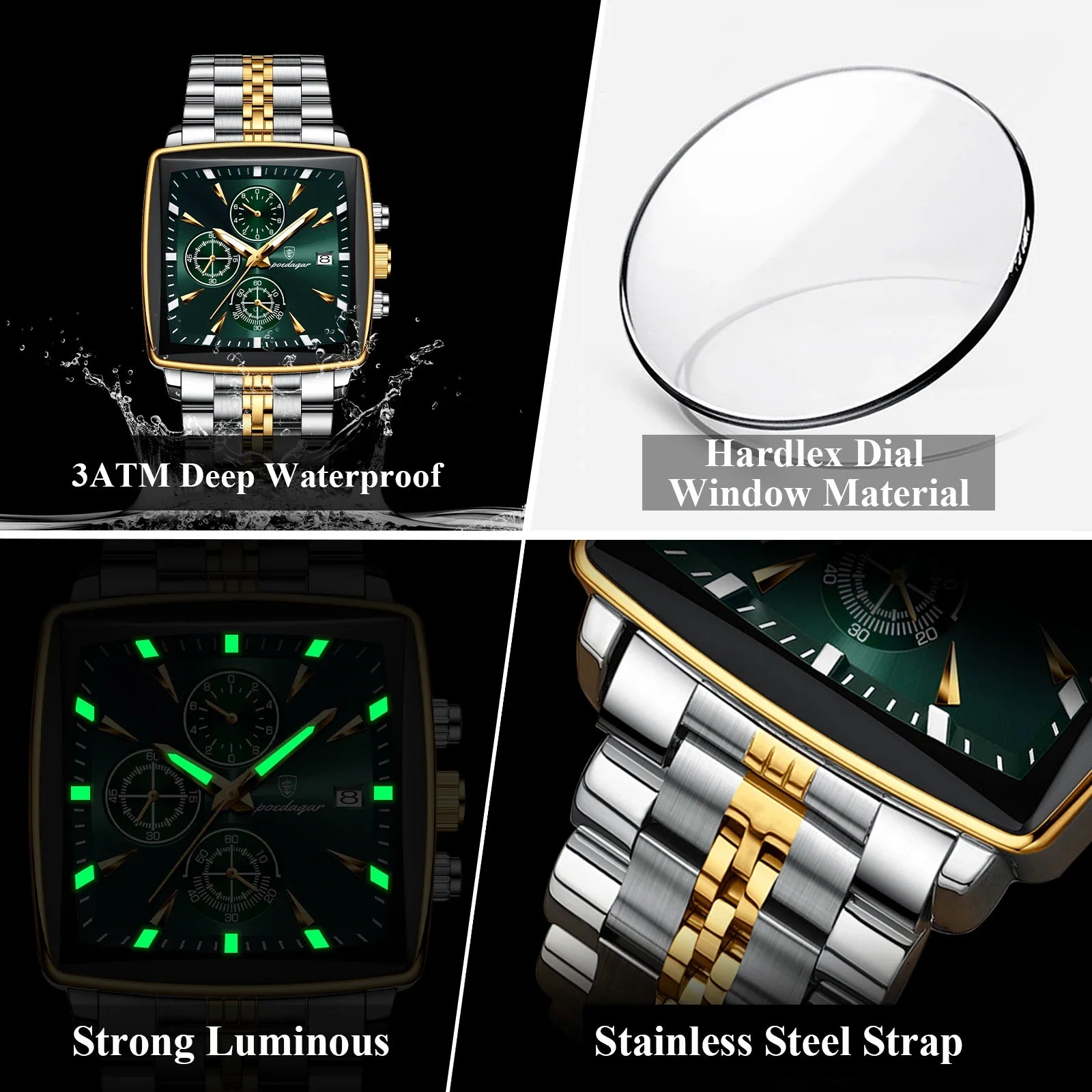 POEDAGAR Top Luxury Male Wristwatch Waterproof Luminous Stainless Steel Men Watch Chronograph Date Business Quartz Men's Watches