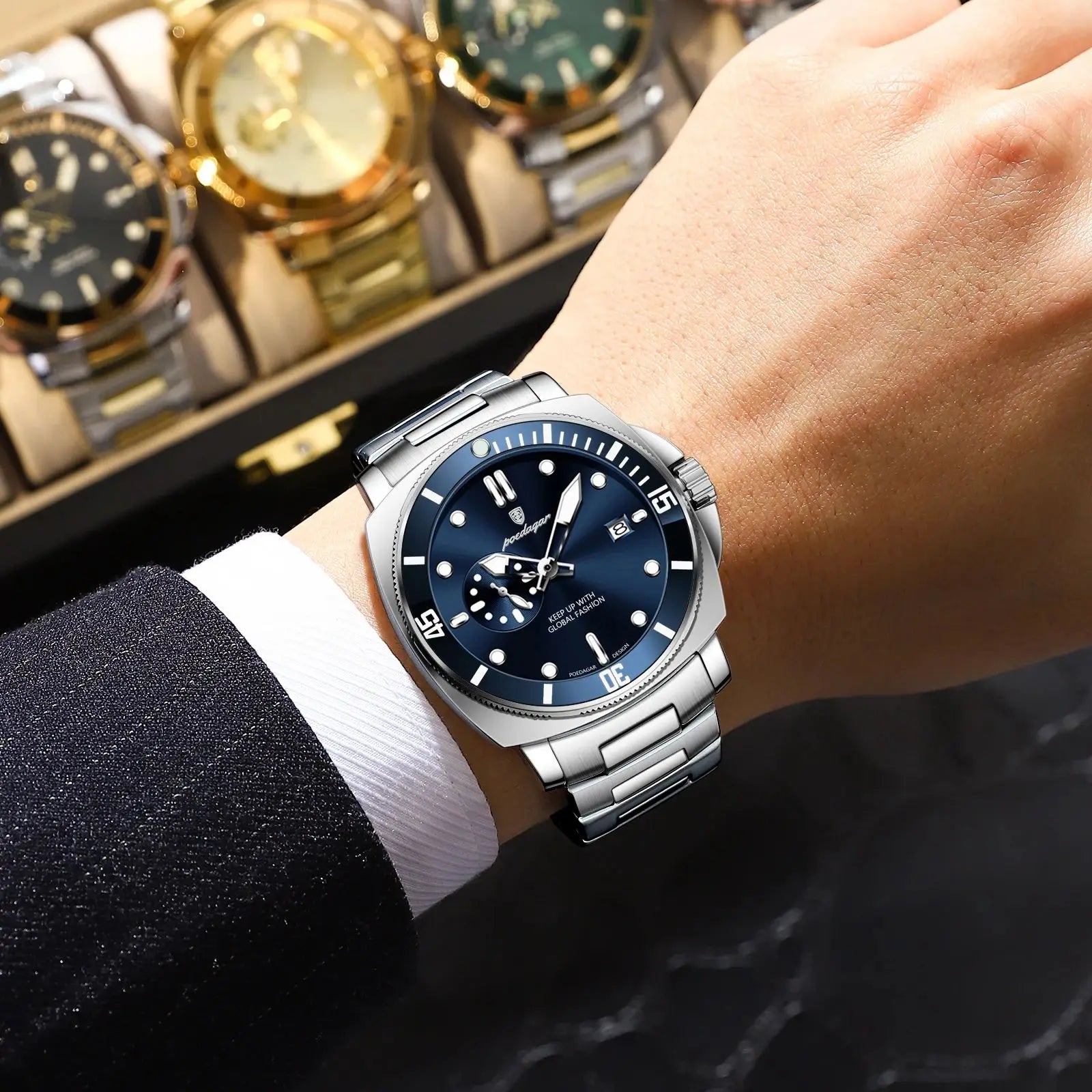 POEDAGAR Top Fashion Luxury Watch For Men Waterproof Luminous Date Men's Watches Stainless Steel Business Quartz Male Wristwatch