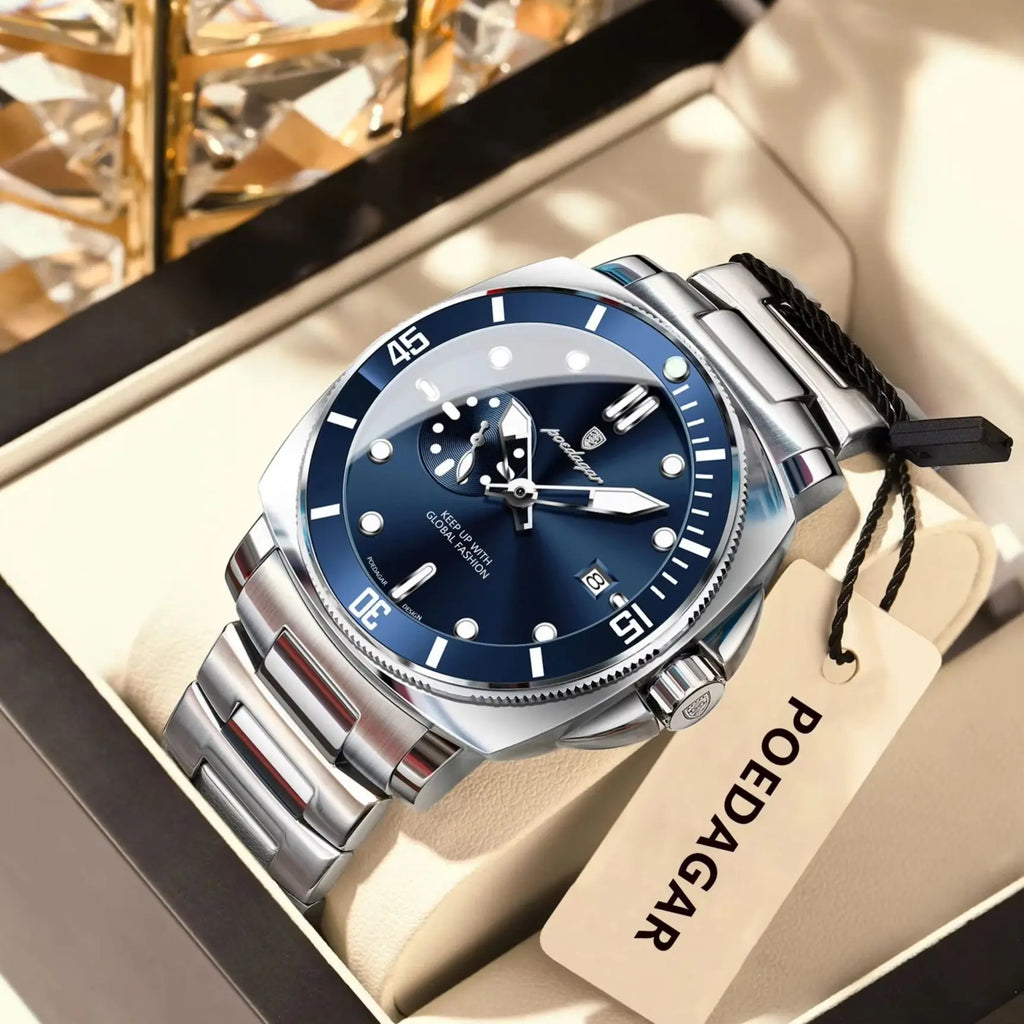 POEDAGAR Top Fashion Luxury Watch For Men Waterproof Luminous Date Men's Watches Stainless Steel Business Quartz Male Wristwatch