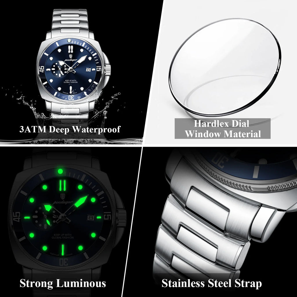 POEDAGAR Top Fashion Luxury Watch For Men Waterproof Luminous Date Men's Watches Stainless Steel Business Quartz Male Wristwatch