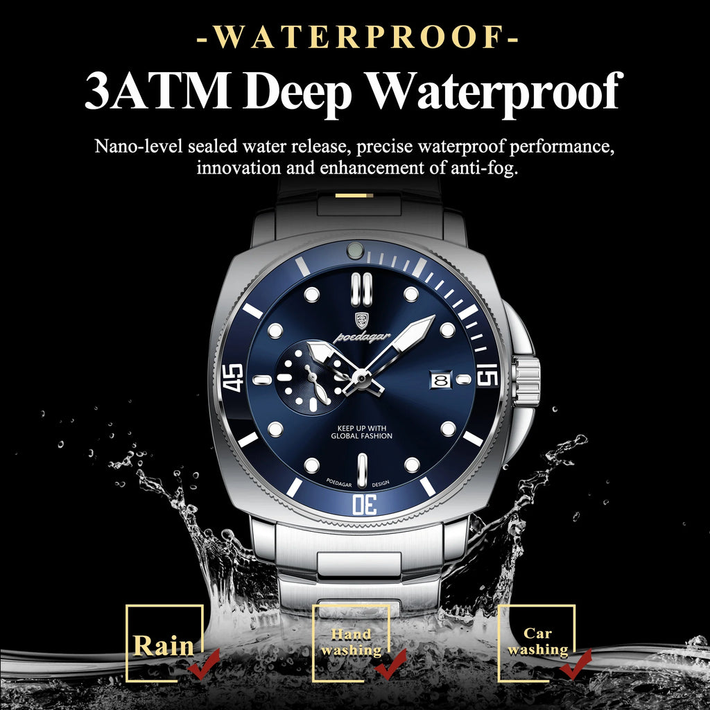POEDAGAR Top Fashion Luxury Watch For Men Waterproof Luminous Date Men's Watches Stainless Steel Business Quartz Male Wristwatch