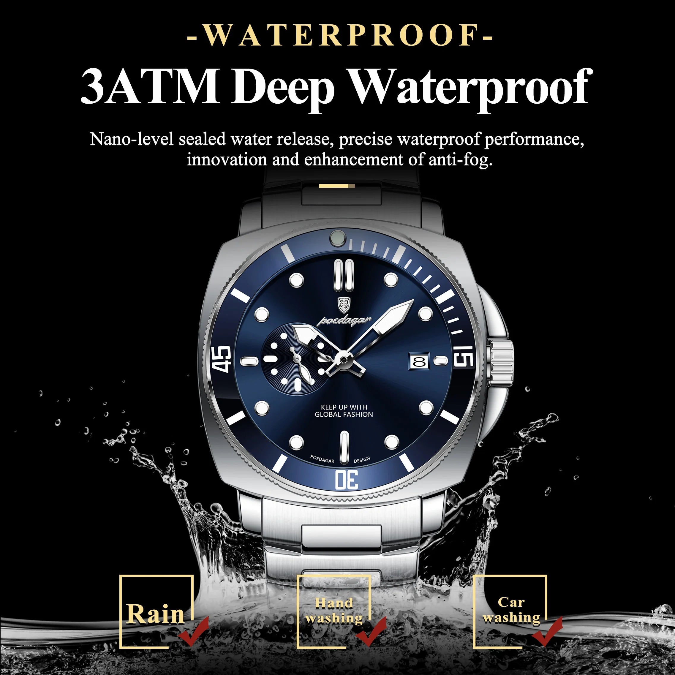 POEDAGAR Top Fashion Luxury Watch For Men Waterproof Luminous Date Men's Watches Stainless Steel Business Quartz Male Wristwatch