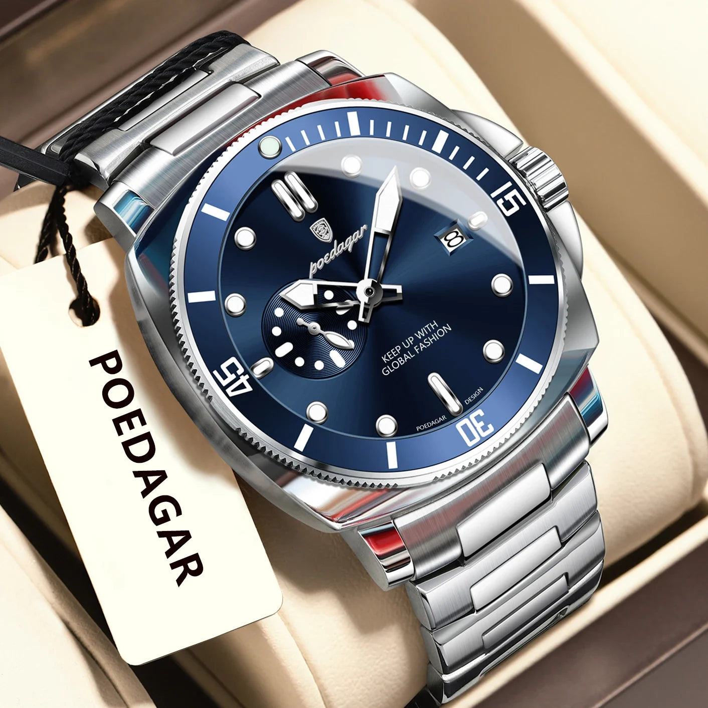 POEDAGAR Top Fashion Luxury Watch For Men Waterproof Luminous Date Men's Watches Stainless Steel Business Quartz Male Wristwatch