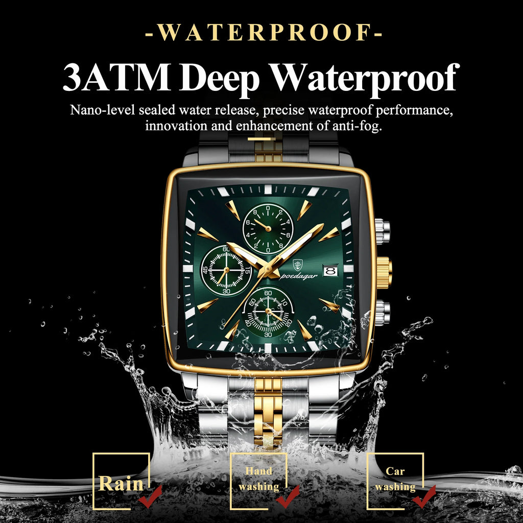 POEDAGAR Top Luxury Male Wristwatch Waterproof Luminous Stainless Steel Men Watch Chronograph Date Business Quartz Men's Watches
