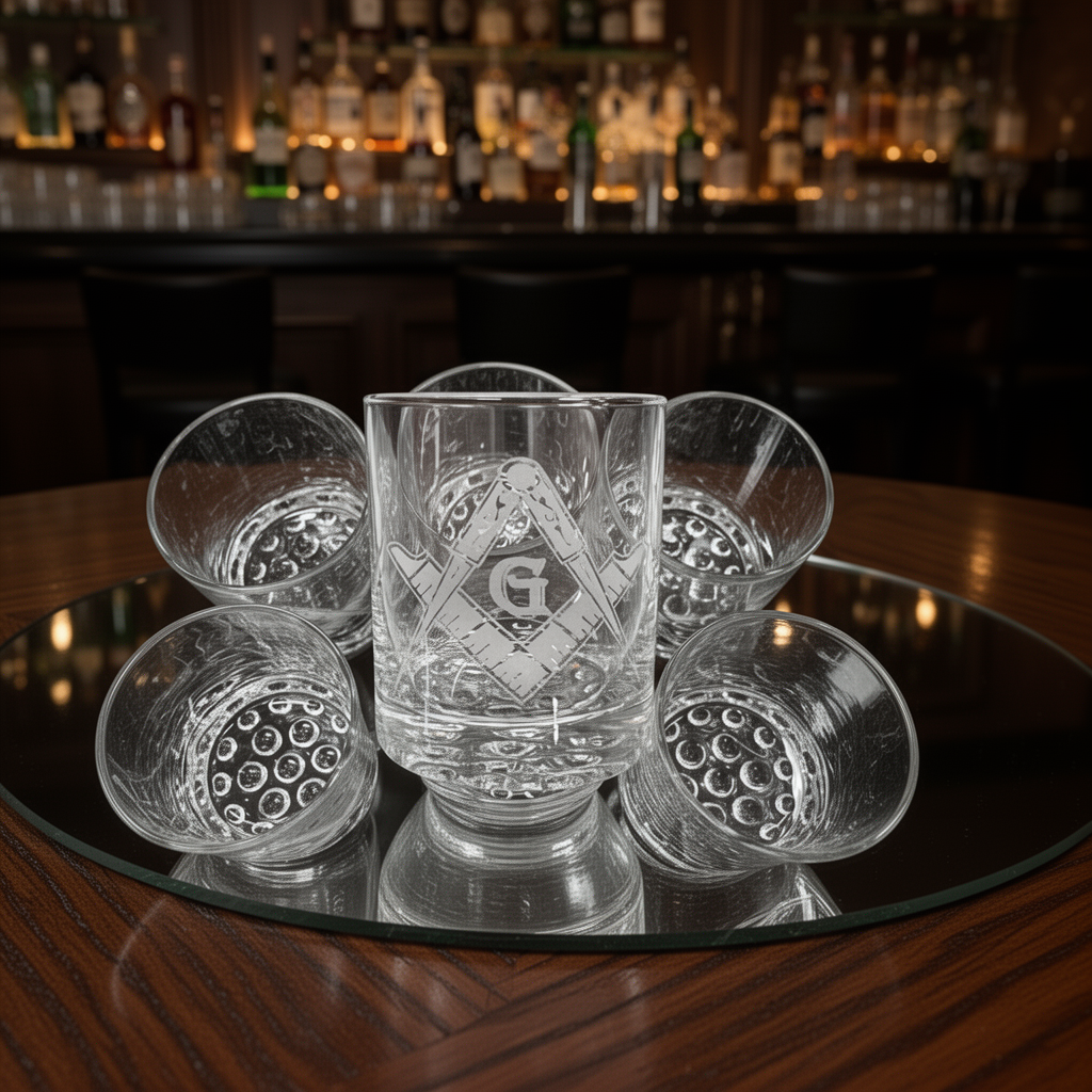Masonic Square & Compass Glass, 7.75 oz | Etched Lowball for Freemasons